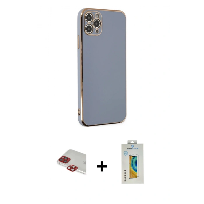 MARSİLYAN™- iPhone 11 Pro Max Kılıf Yankı Serisi - Siyah Polymer Nano Ekran Koruyucu + Kırmızı Pers Alüminyum Kamera Lens