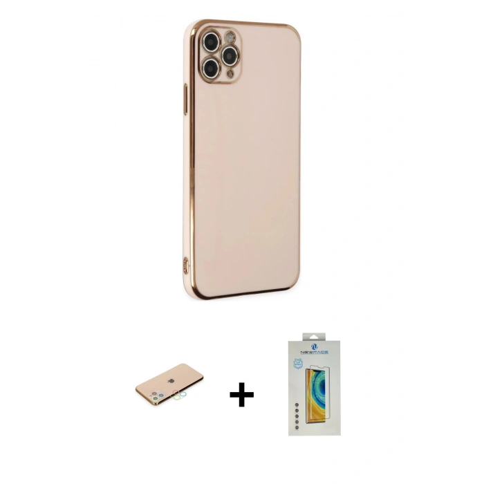 MARSİLYAN™- iPhone 11 Pro Max Kılıf Yankı Serisi - Siyah Polymer Nano Ekran Koruyucu + Renkli Kamera Lens Koruma Cam - MI
