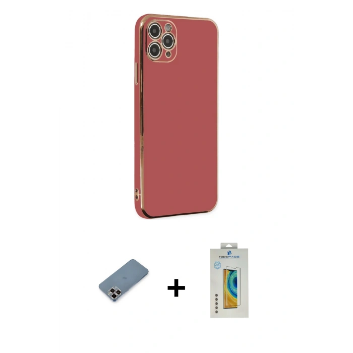 MARSİLYAN™- iPhone 11 Pro Max Kılıf Yankı Serisi - Siyah Polymer Nano Ekran Koruyucu + Metal Kamera Lens Koruma Cam - MR
