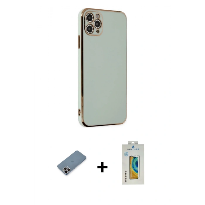 MARSİLYAN™- iPhone 11 Pro Max Kılıf Yankı Serisi - Siyah Polymer Nano Ekran Koruyucu + Metal Kamera Lens Koruma Cam - MR