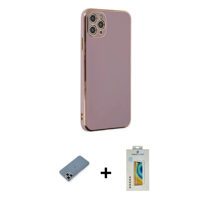MARSİLYAN™- iPhone 11 Pro Max Kılıf Yankı Serisi - Siyah Polymer Nano Ekran Koruyucu + Metal Kamera Lens Koruma Cam - MR
