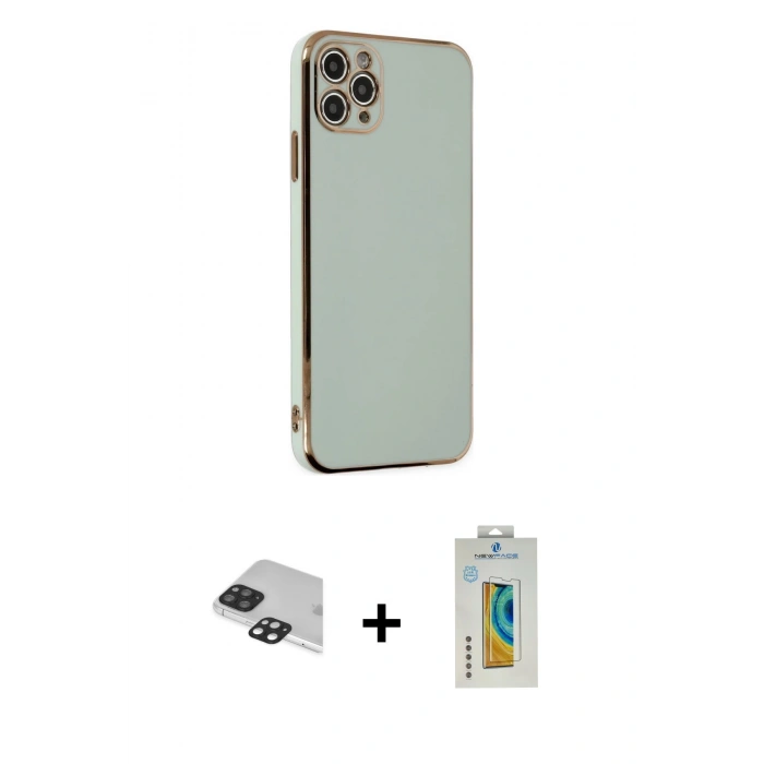 MARSİLYAN™- iPhone 11 Pro Max Kılıf Yankı Serisi - Siyah Polymer Nano Ekran Koruyucu + Pers Alüminyum Kamera Lens - SH