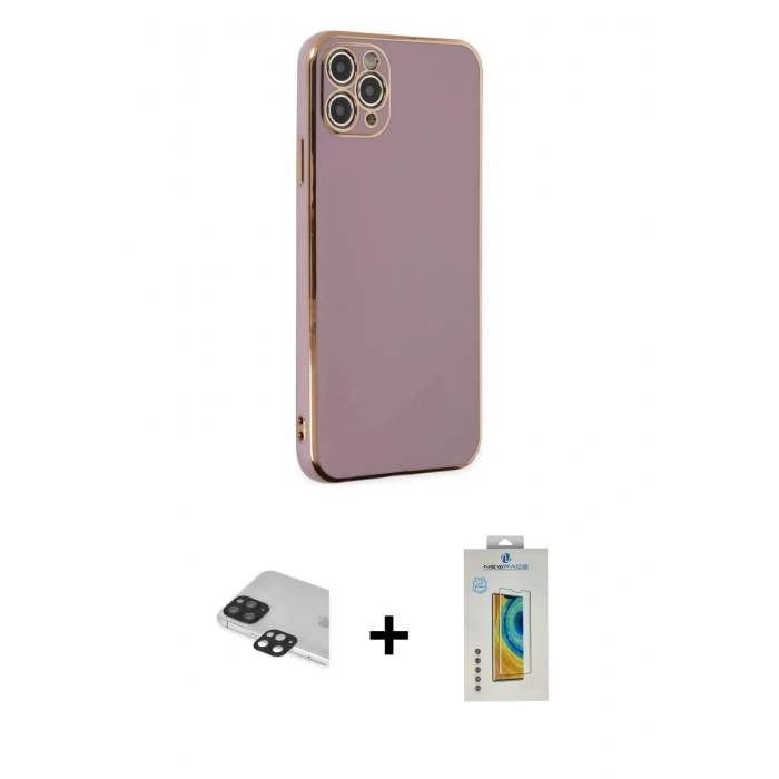 MARSİLYAN™- iPhone 11 Pro Max Kılıf Yankı Serisi - Siyah Polymer Nano Ekran Koruyucu + Pers Alüminyum Kamera Lens - SH