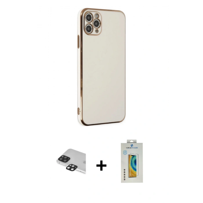 MARSİLYAN™- iPhone 11 Pro Max Kılıf Yankı Serisi - Siyah Polymer Nano Ekran Koruyucu + Pers Alüminyum Kamera Lens - SH