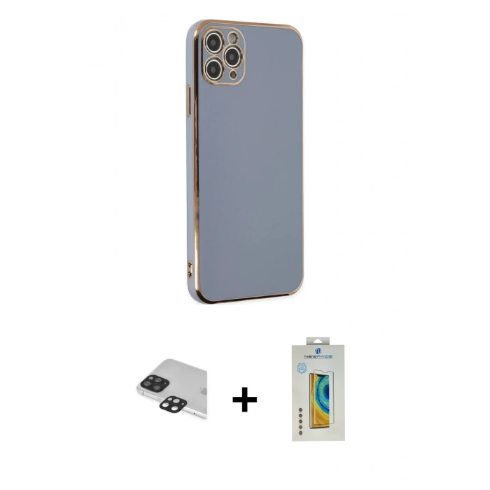 MARSİLYAN™- iPhone 11 Pro Max Kılıf Yankı Serisi - Siyah Polymer Nano Ekran Koruyucu + Pers Alüminyum Kamera Lens - SH