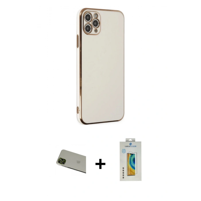 MARSİLYAN™- iPhone 11 Pro Max Kılıf Yankı Serisi - Siyah Polymer Nano Ekran Koruyucu + Rainbow Kamera Lens Koruma Cam - YL