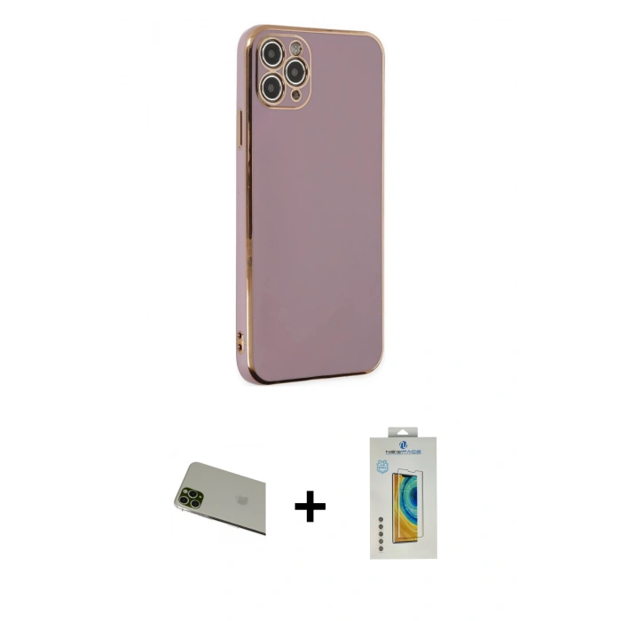 MARSİLYAN™- iPhone 11 Pro Max Kılıf Yankı Serisi - Siyah Polymer Nano Ekran Koruyucu + Rainbow Kamera Lens Koruma Cam - YL