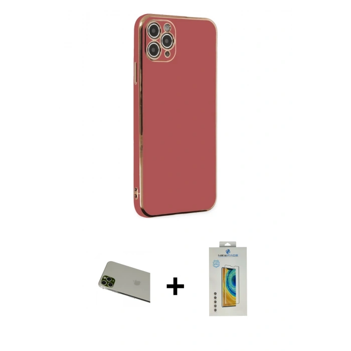 MARSİLYAN™- iPhone 11 Pro Max Kılıf Yankı Serisi - Siyah Polymer Nano Ekran Koruyucu + Rainbow Kamera Lens Koruma Cam - YL