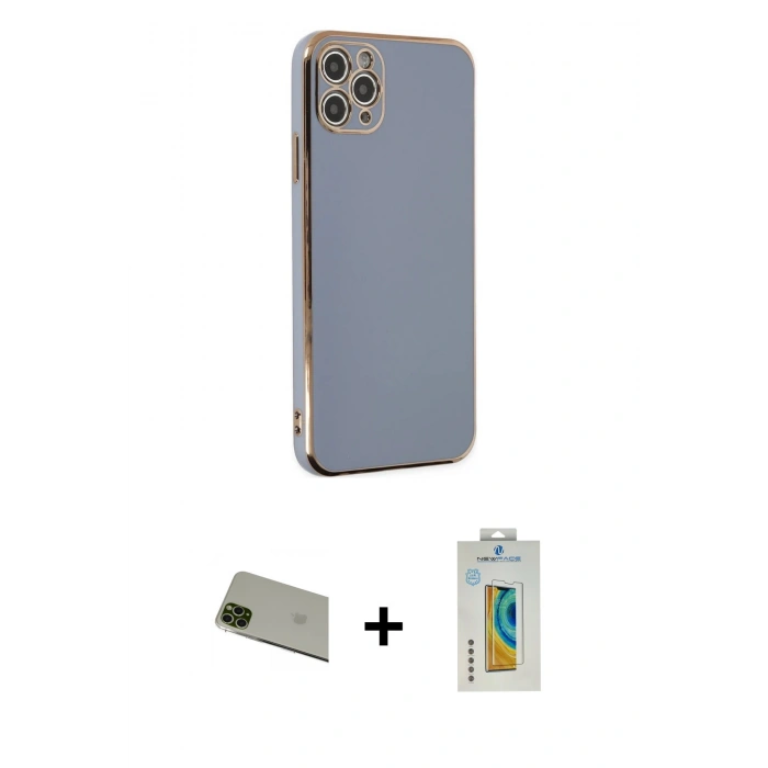 MARSİLYAN™- iPhone 11 Pro Max Kılıf Yankı Serisi - Siyah Polymer Nano Ekran Koruyucu + Rainbow Kamera Lens Koruma Cam - YL