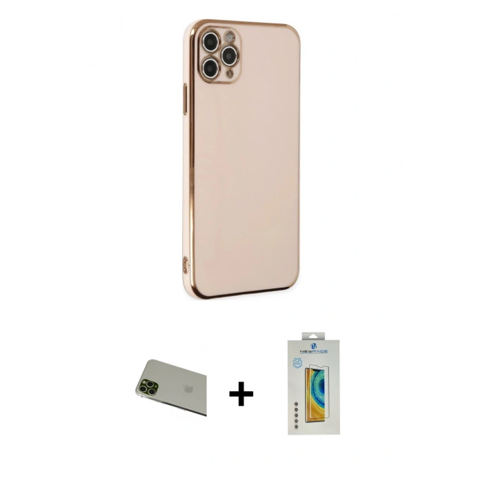 MARSİLYAN™- iPhone 11 Pro Max Kılıf Yankı Serisi - Siyah Polymer Nano Ekran Koruyucu + Rainbow Kamera Lens Koruma Cam - YL