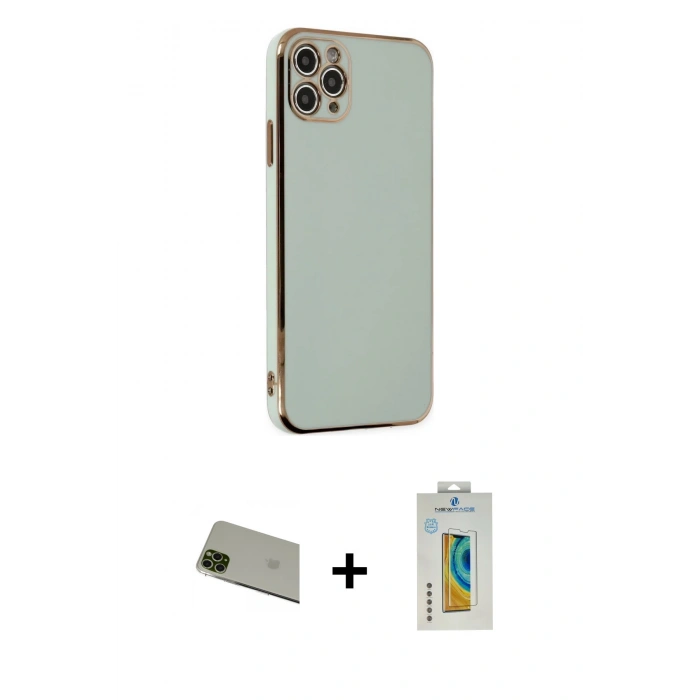 MARSİLYAN™- iPhone 11 Pro Max Kılıf Yankı Serisi - Siyah Polymer Nano Ekran Koruyucu + Rainbow Kamera Lens Koruma Cam - YL