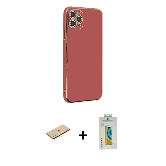 MARSİLYAN™- iPhone 11 Pro Max Kılıf Yankı Serisi - Siyah Polymer Nano Ekran Koruyucu + Renkli Kamera Lens Koruma Cam - SI