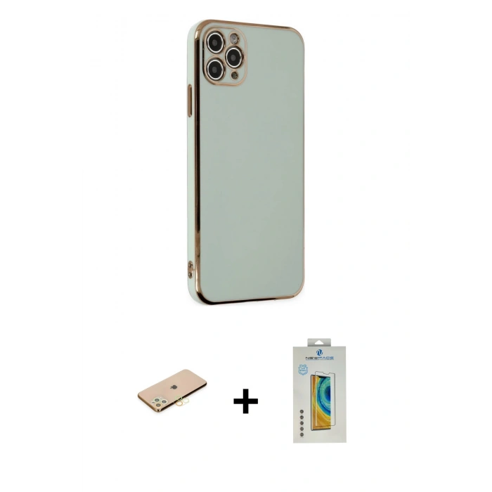 MARSİLYAN™- iPhone 11 Pro Max Kılıf Yankı Serisi - Siyah Polymer Nano Ekran Koruyucu + Renkli Kamera Lens Koruma Cam - SI
