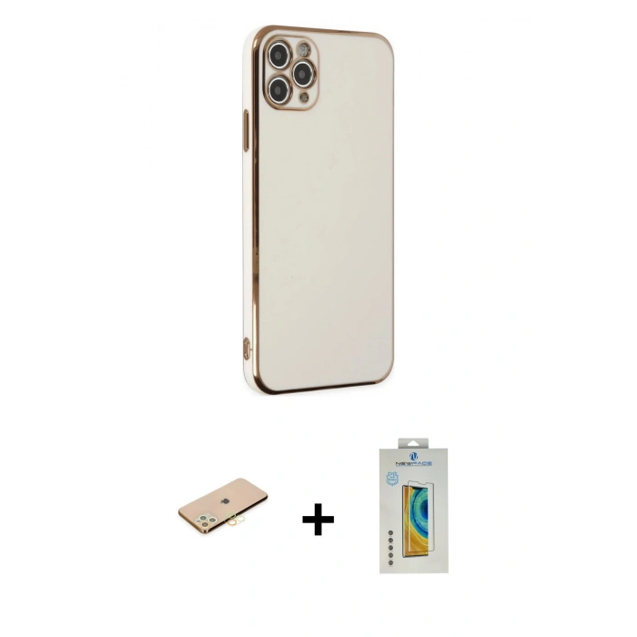 MARSİLYAN™- iPhone 11 Pro Max Kılıf Yankı Serisi - Siyah Polymer Nano Ekran Koruyucu + Renkli Kamera Lens Koruma Cam - SI