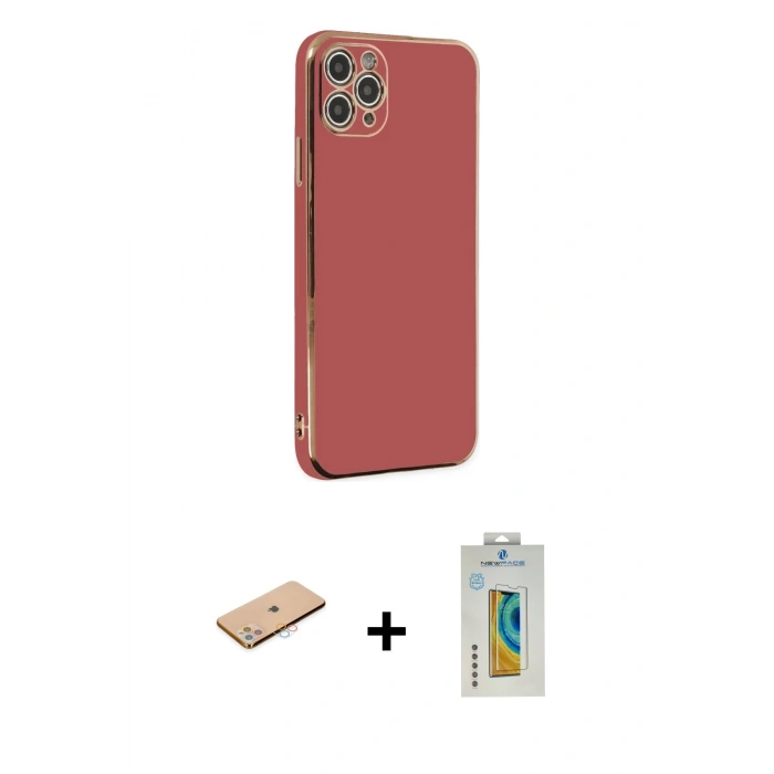 MARSİLYAN™- iPhone 11 Pro Max Kılıf Yankı Serisi - Siyah Polymer Nano Ekran Koruyucu + Renkli Kamera Lens Koruma Cam - PE
