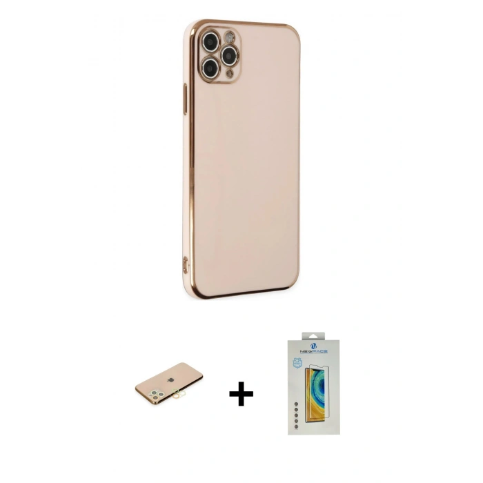 MARSİLYAN™- iPhone 11 Pro Max Kılıf Yankı Serisi - Siyah Polymer Nano Ekran Koruyucu + Renkli Kamera Lens Koruma Cam - SI
