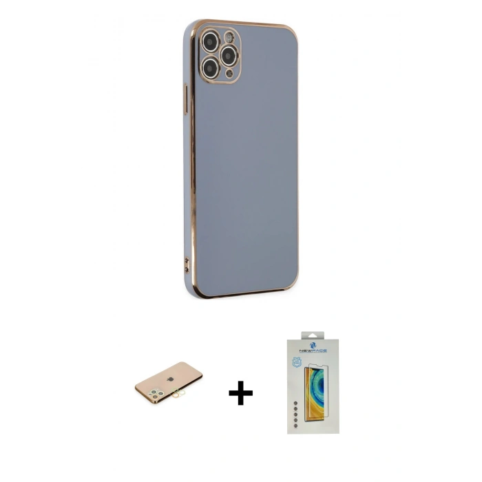MARSİLYAN™- iPhone 11 Pro Max Kılıf Yankı Serisi - Siyah Polymer Nano Ekran Koruyucu + Renkli Kamera Lens Koruma Cam - SI