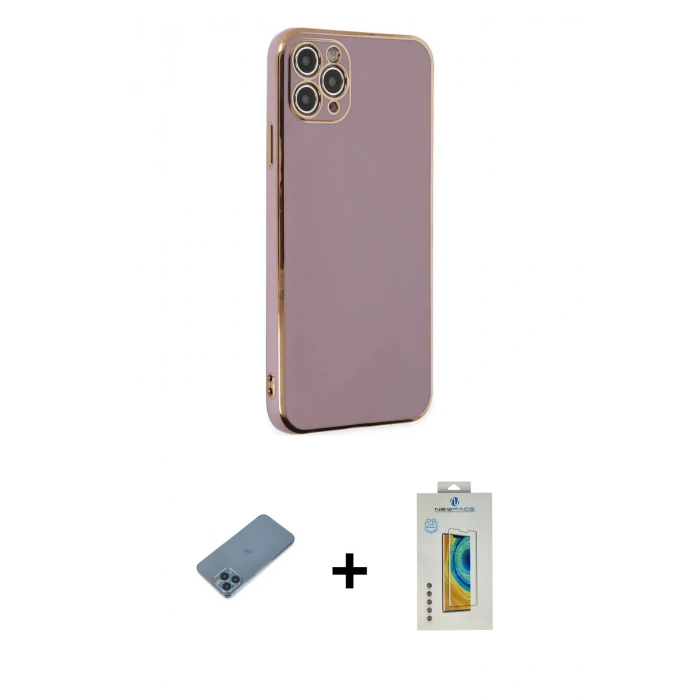 MARSİLYAN™- iPhone 11 Pro Max Kılıf Yankı Serisi - Siyah Polymer Nano Ekran Koruyucu + Shine Kamera Lens Koruma Cam - MI