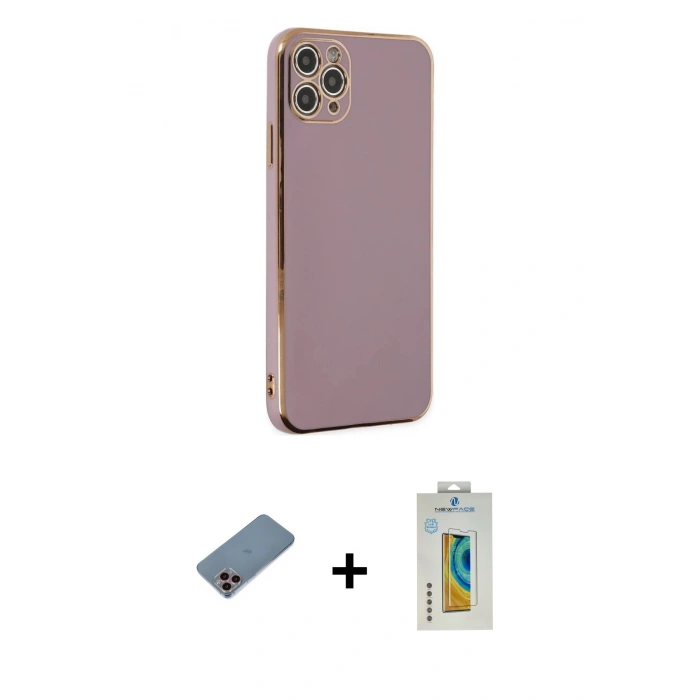 MARSİLYAN™- iPhone 11 Pro Max Kılıf Yankı Serisi - Siyah Polymer Nano Ekran Koruyucu + Shine Kamera Lens Koruma Cam - PE