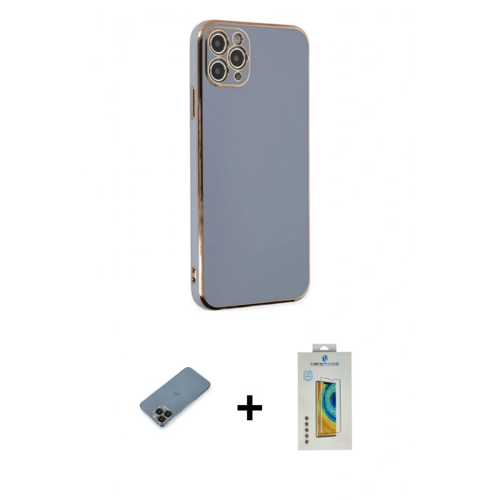 MARSİLYAN™- iPhone 11 Pro Max Kılıf Yankı Serisi - Siyah Polymer Nano Ekran Koruyucu + Metal Kamera Lens Koruma Cam - SH