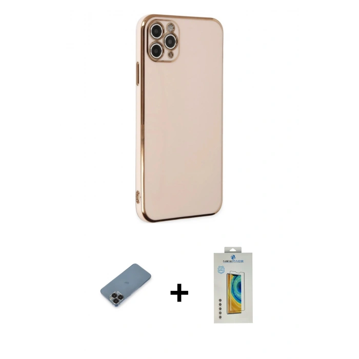 MARSİLYAN™- iPhone 11 Pro Max Kılıf Yankı Serisi - Siyah Polymer Nano Ekran Koruyucu + Metal Kamera Lens Koruma Cam - SH