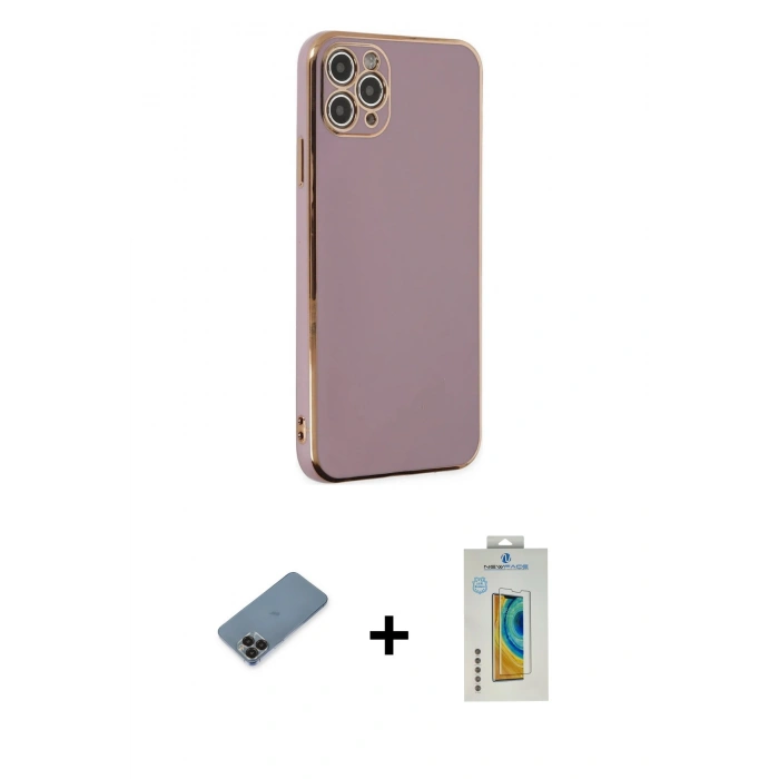 MARSİLYAN™- iPhone 11 Pro Max Kılıf Yankı Serisi - Siyah Polymer Nano Ekran Koruyucu + Metal Kamera Lens Koruma Cam - SH