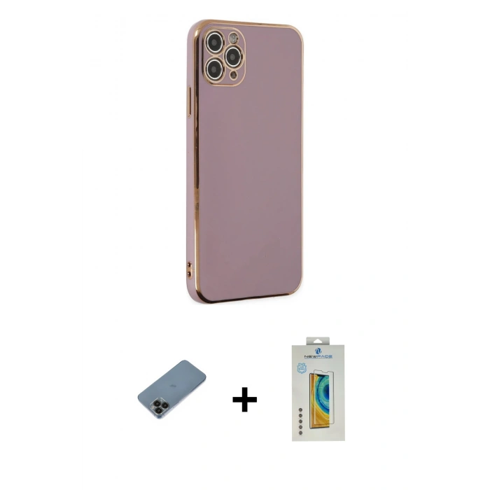MARSİLYAN™- iPhone 11 Pro Max Kılıf Yankı Serisi - Siyah Polymer Nano Ekran Koruyucu + Siyah Shine Kamera Lens Koruma Cam