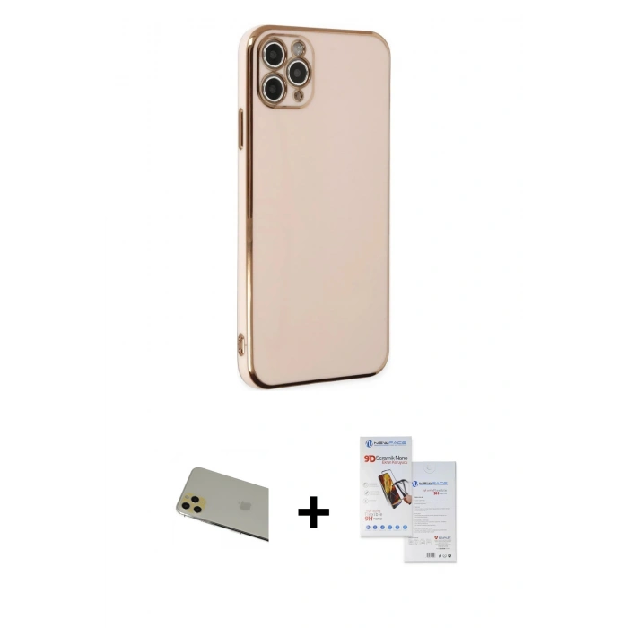 MARSİLYAN™- iPhone 11 Pro Max Kılıf Yankı Serisi - Siyah Seramik Nano Ekran Koruyucu + Rainbow Kamera Lens Koruma Cam - GD