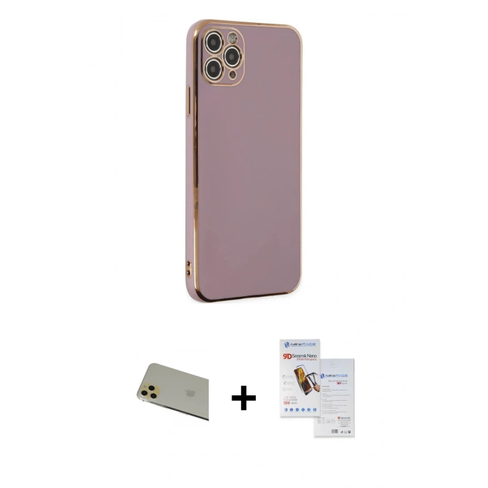 MARSİLYAN™- iPhone 11 Pro Max Kılıf Yankı Serisi - Siyah Seramik Nano Ekran Koruyucu + Rainbow Kamera Lens Koruma Cam - GD