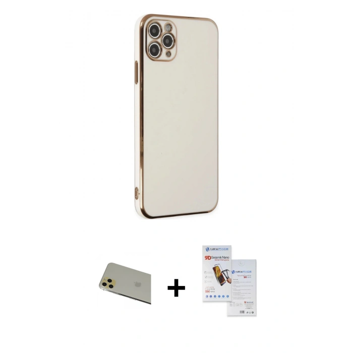 MARSİLYAN™- iPhone 11 Pro Max Kılıf Yankı Serisi - Siyah Seramik Nano Ekran Koruyucu + Rainbow Kamera Lens Koruma Cam - GD