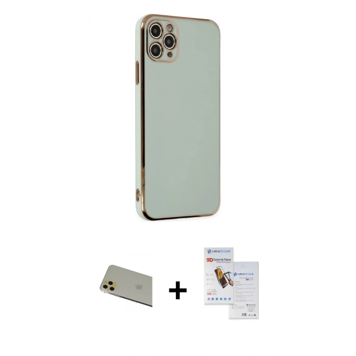 MARSİLYAN™- iPhone 11 Pro Max Kılıf Yankı Serisi - Siyah Seramik Nano Ekran Koruyucu + Rainbow Kamera Lens Koruma Cam - GD