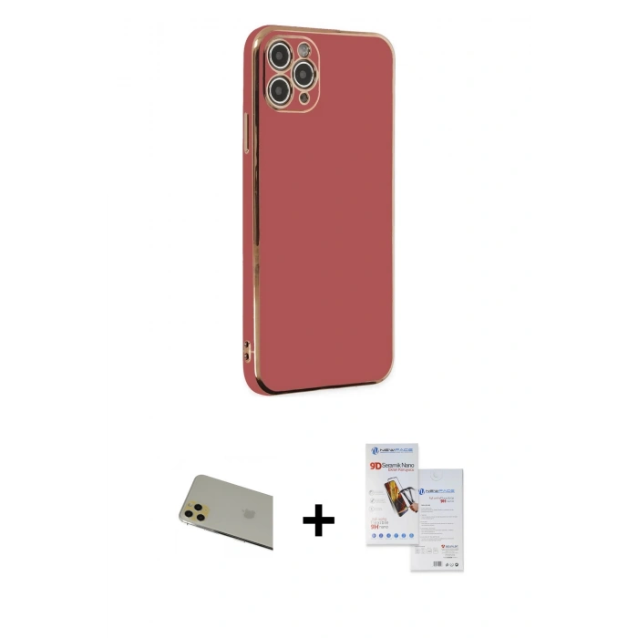 MARSİLYAN™- iPhone 11 Pro Max Kılıf Yankı Serisi - Siyah Seramik Nano Ekran Koruyucu + Rainbow Kamera Lens Koruma Cam - GD