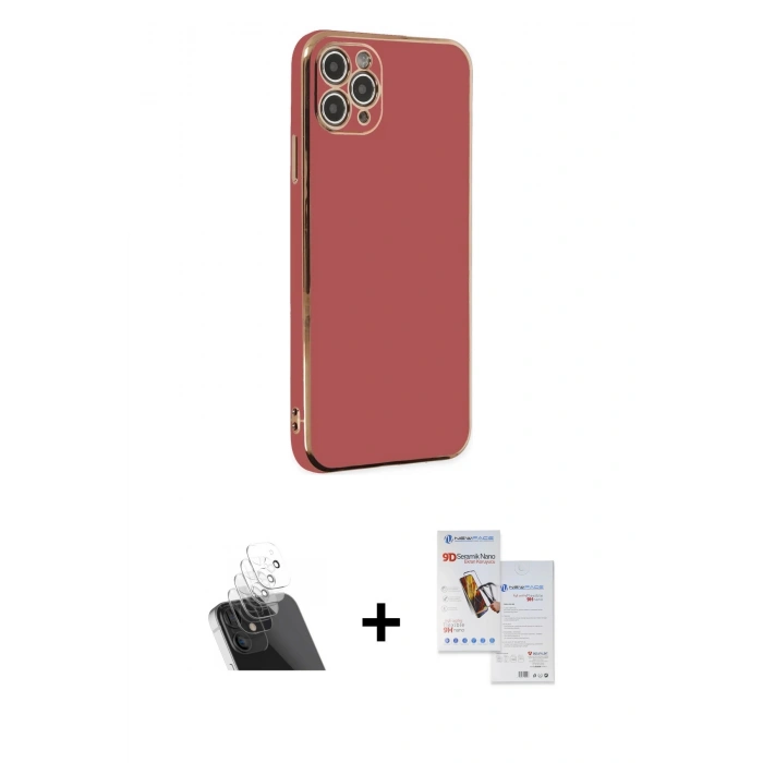 MARSİLYAN™- iPhone 11 Pro Max Kılıf Yankı Serisi - Siyah Seramik Nano Ekran Koruyucu + Kamera Lens Koruma Cam - SF