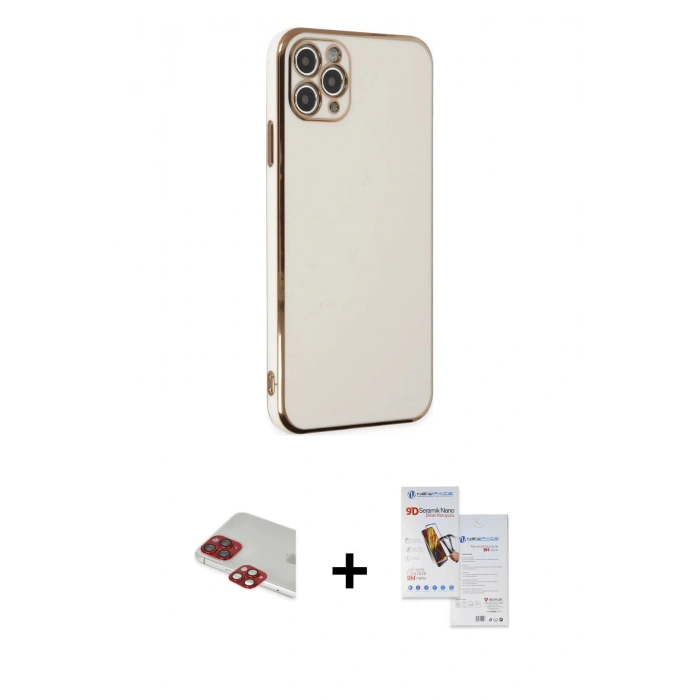 MARSİLYAN™- iPhone 11 Pro Max Kılıf Yankı Serisi - Siyah Seramik Nano Ekran Koruyucu + Pers Alüminyum Kamera Lens - KI