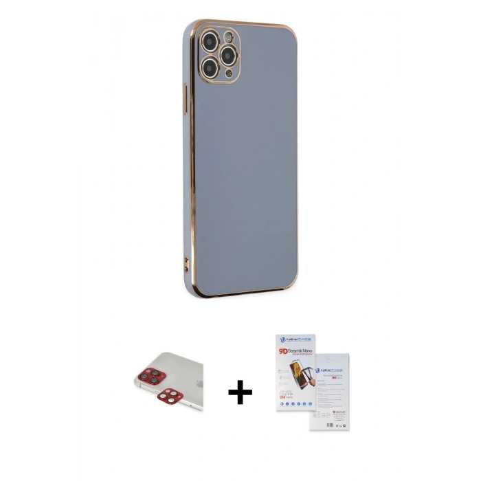 MARSİLYAN™- iPhone 11 Pro Max Kılıf Yankı Serisi - Siyah Seramik Nano Ekran Koruyucu + Pers Alüminyum Kamera Lens - KI