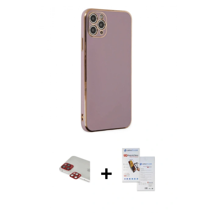 MARSİLYAN™- iPhone 11 Pro Max Kılıf Yankı Serisi - Siyah Seramik Nano Ekran Koruyucu + Pers Alüminyum Kamera Lens - KI