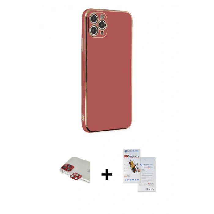 MARSİLYAN™- iPhone 11 Pro Max Kılıf Yankı Serisi - Siyah Seramik Nano Ekran Koruyucu + Pers Alüminyum Kamera Lens - KI