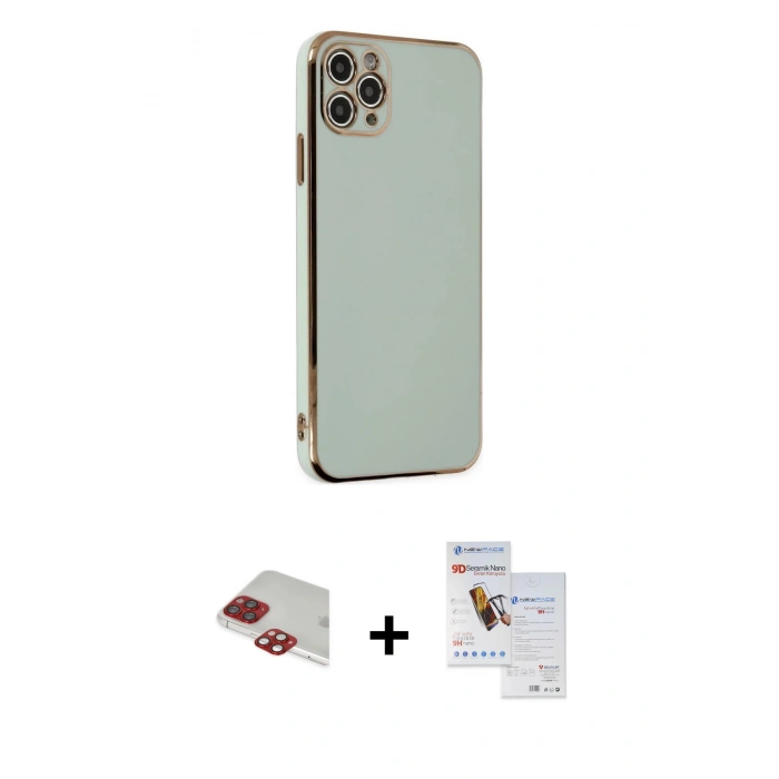 MARSİLYAN™- iPhone 11 Pro Max Kılıf Yankı Serisi - Siyah Seramik Nano Ekran Koruyucu + Pers Alüminyum Kamera Lens - KI