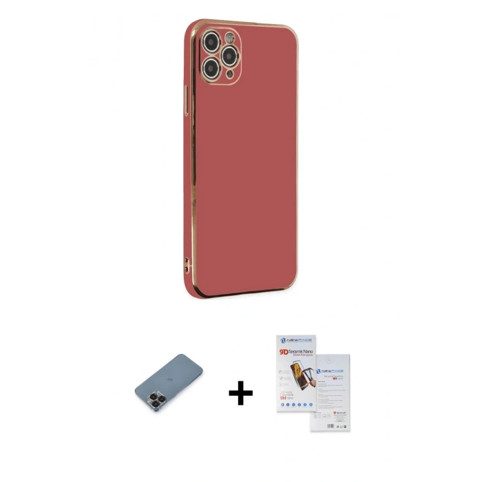 MARSİLYAN™- iPhone 11 Pro Max Kılıf Yankı Serisi - Siyah Seramik Nano Ekran Koruyucu + Metal Kamera Lens Koruma Cam - SH