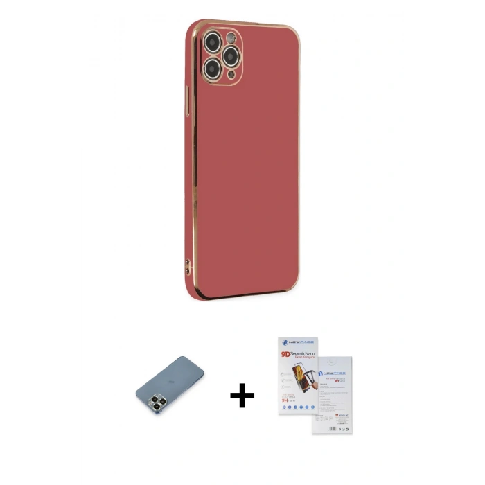 MARSİLYAN™- iPhone 11 Pro Max Kılıf Yankı Serisi - Siyah Seramik Nano Ekran Koruyucu + Metal Kamera Lens Koruma Cam - AKYL