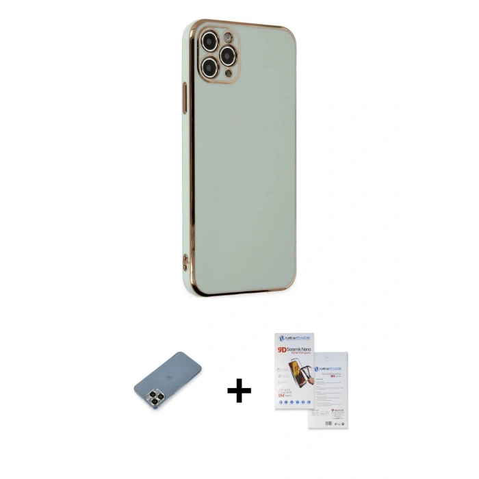 MARSİLYAN™- iPhone 11 Pro Max Kılıf Yankı Serisi - Siyah Seramik Nano Ekran Koruyucu + Metal Kamera Lens Koruma Cam - AKYL