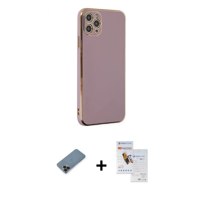 MARSİLYAN™- iPhone 11 Pro Max Kılıf Yankı Serisi - Siyah Seramik Nano Ekran Koruyucu + Metal Kamera Lens Koruma Cam - SH