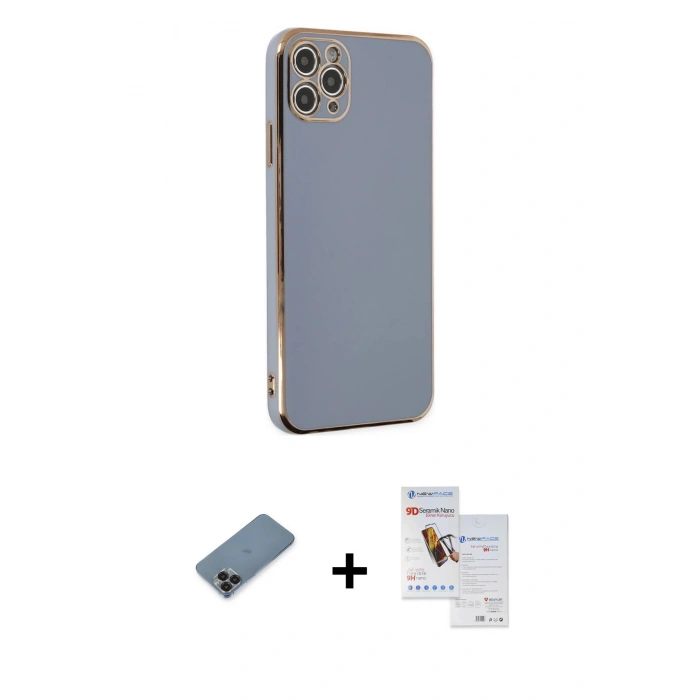 MARSİLYAN™- iPhone 11 Pro Max Kılıf Yankı Serisi - Siyah Seramik Nano Ekran Koruyucu + Metal Kamera Lens Koruma Cam - SH