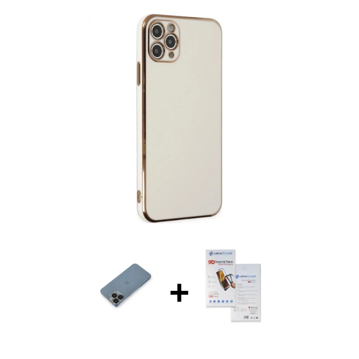 MARSİLYAN™- iPhone 11 Pro Max Kılıf Yankı Serisi - Siyah Seramik Nano Ekran Koruyucu + Metal Kamera Lens Koruma Cam - SH