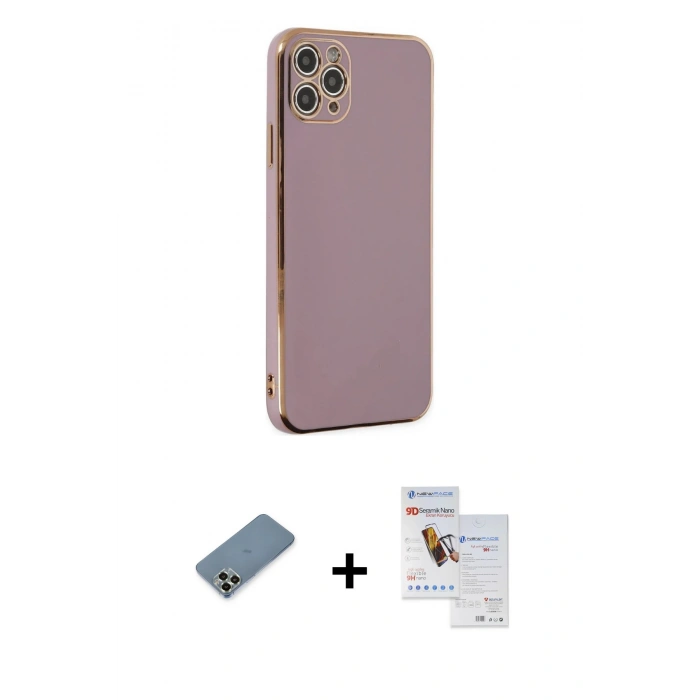 MARSİLYAN™- iPhone 11 Pro Max Kılıf Yankı Serisi - Siyah Seramik Nano Ekran Koruyucu + Metal Kamera Lens Koruma Cam - AKYL