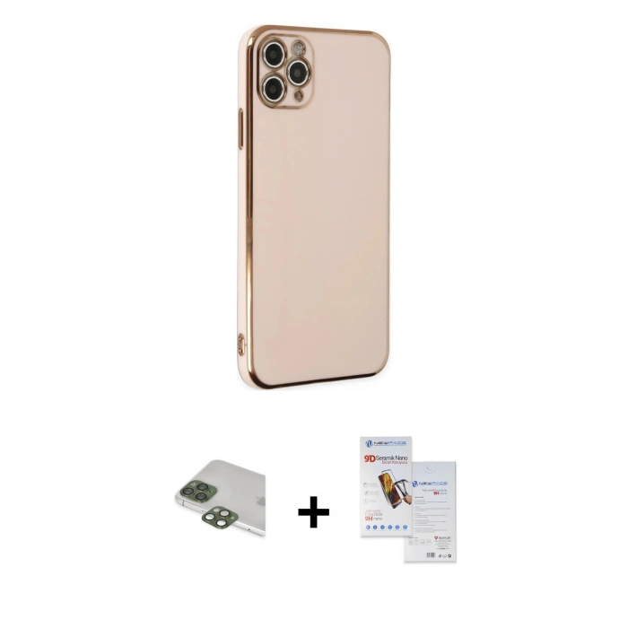 MARSİLYAN™- iPhone 11 Pro Max Kılıf Yankı Serisi - Siyah Seramik Nano Ekran Koruyucu + Pers Alüminyum Kamera Lens - YL