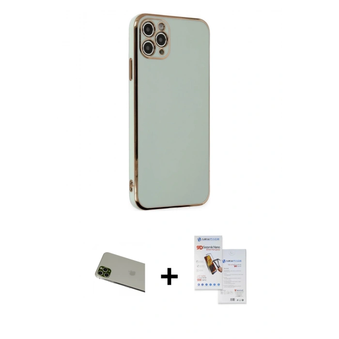 MARSİLYAN™- iPhone 11 Pro Max Kılıf Yankı Serisi - Siyah Seramik Nano Ekran Koruyucu + Rainbow Kamera Lens Koruma Cam - YL