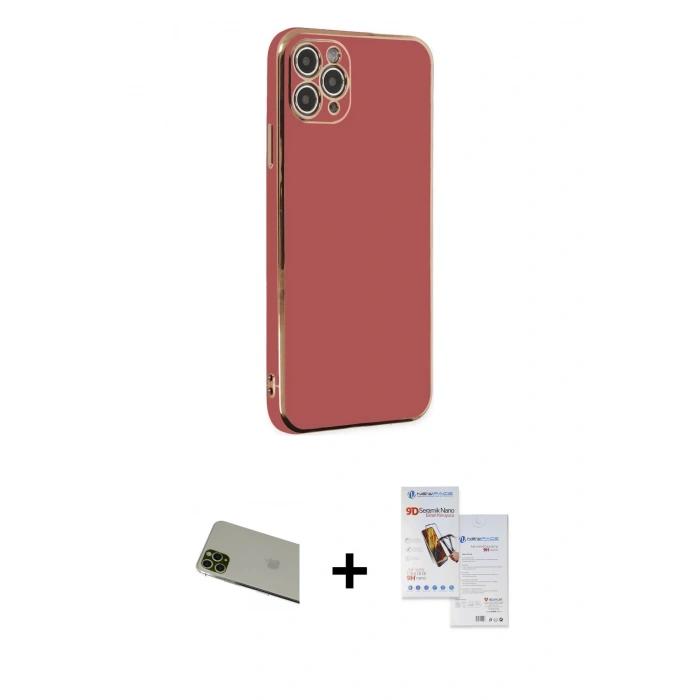 MARSİLYAN™- iPhone 11 Pro Max Kılıf Yankı Serisi - Siyah Seramik Nano Ekran Koruyucu + Rainbow Kamera Lens Koruma Cam - YL