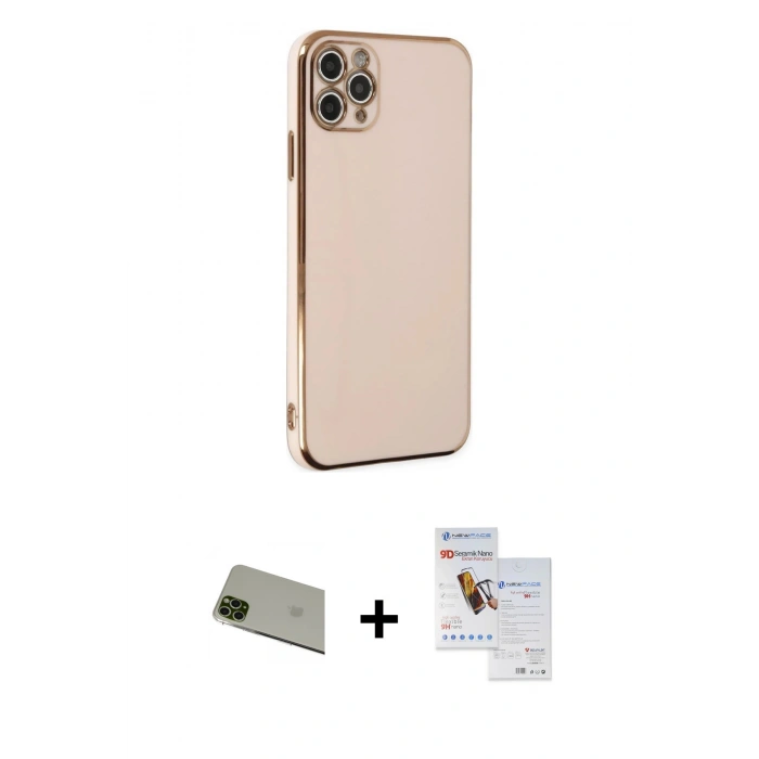 MARSİLYAN™- iPhone 11 Pro Max Kılıf Yankı Serisi - Siyah Seramik Nano Ekran Koruyucu + Rainbow Kamera Lens Koruma Cam - YL