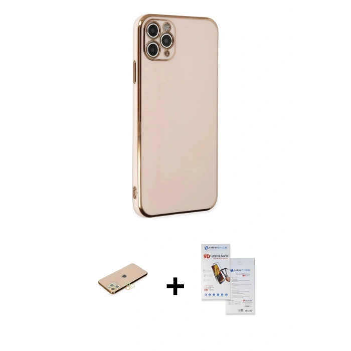 MARSİLYAN™- iPhone 11 Pro Max Kılıf Yankı Serisi - Siyah Seramik Nano Ekran Koruyucu + Renkli Kamera Lens Koruma Cam - SI